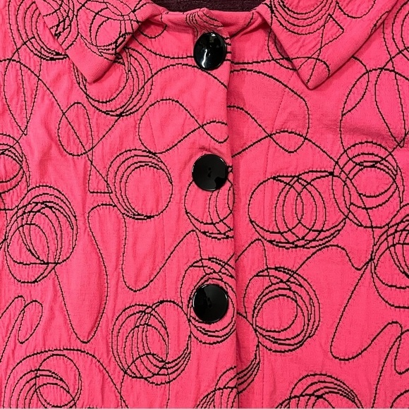 ANDRIA LIEU Francesca Jacket Sz‎ Petite M Pink Black Embroidered Stretch Buttons - Picture 4 of 12